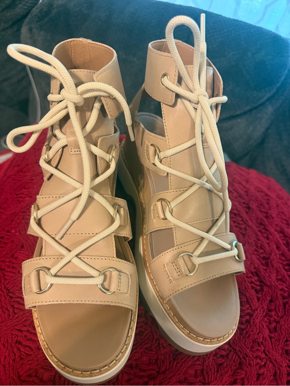 Sorel Beige Lace-Up Gladiator Sandals